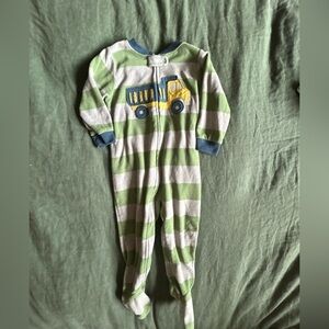 Carter's Green and White Striped fleece Footie pjs with Soft Fabric